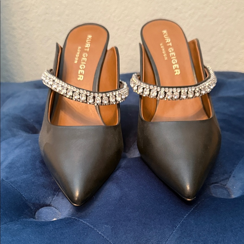 Kurt Geiger Black Mules with Sparkling Rhinestone Straps